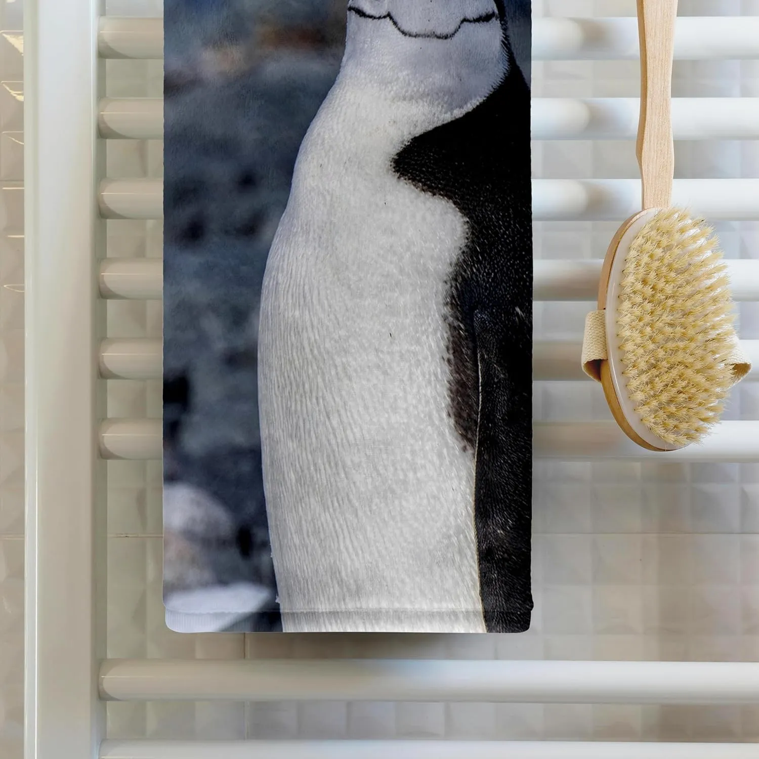 3dRose 22x30 Bath Hand Pool Towel - South Shetland Islands. Half Moon Bay. Chinstrap Penguin on Beach. Penguins