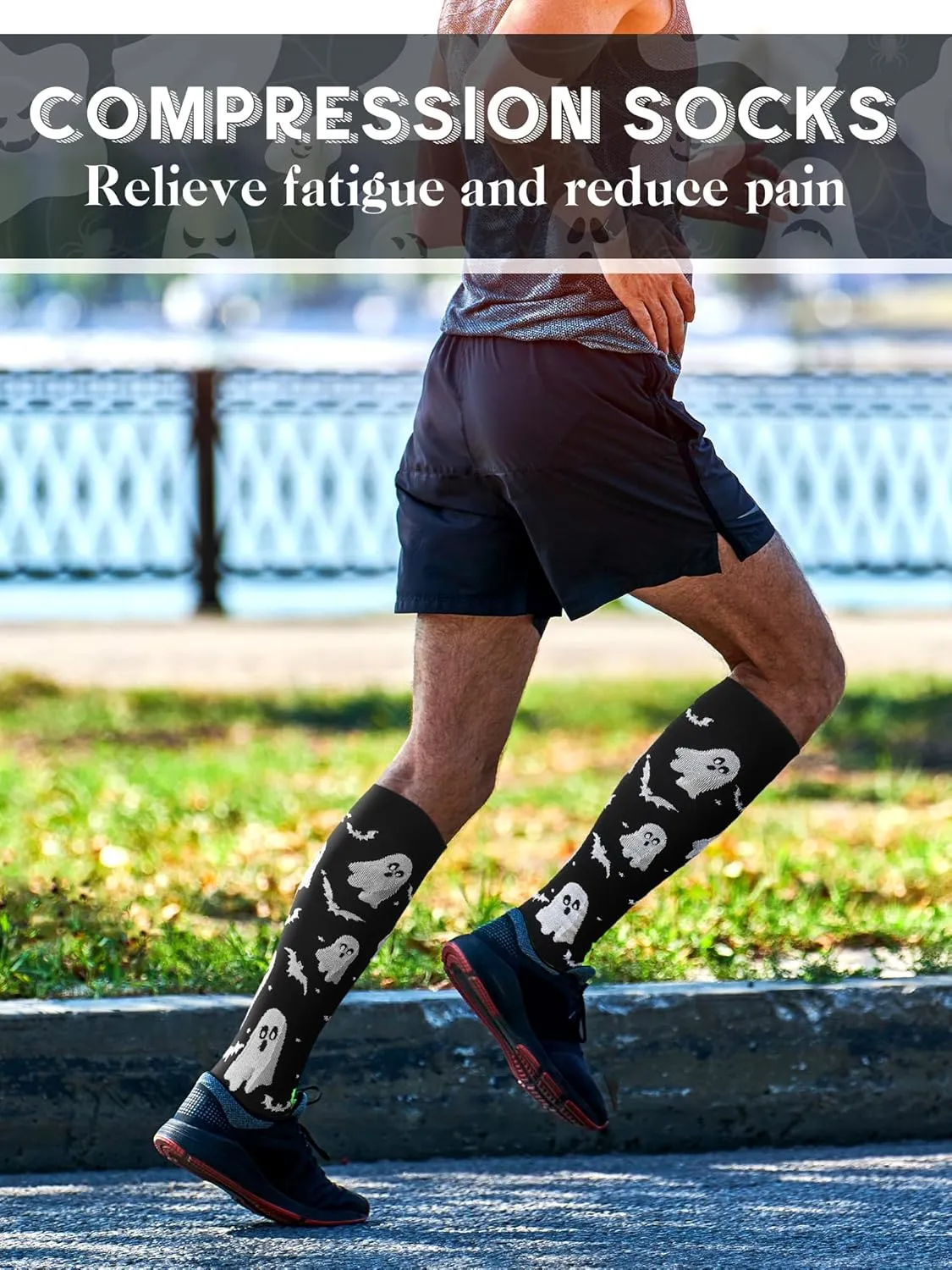 6 Pairs Skeleton Socks Women Men Goth Skull Knee High Compression Socks for Halloween Nurses Running