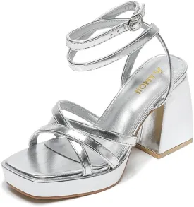 Amoji Women's 4 Inch Platform Chunky Heel Strappy Ankle Strap Block Heeled Sandals 305