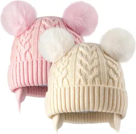 Baby Winter Hat Knitted Boys Girls Baby Beanie Double Pom Pom Kids Toddler Winter Hat
