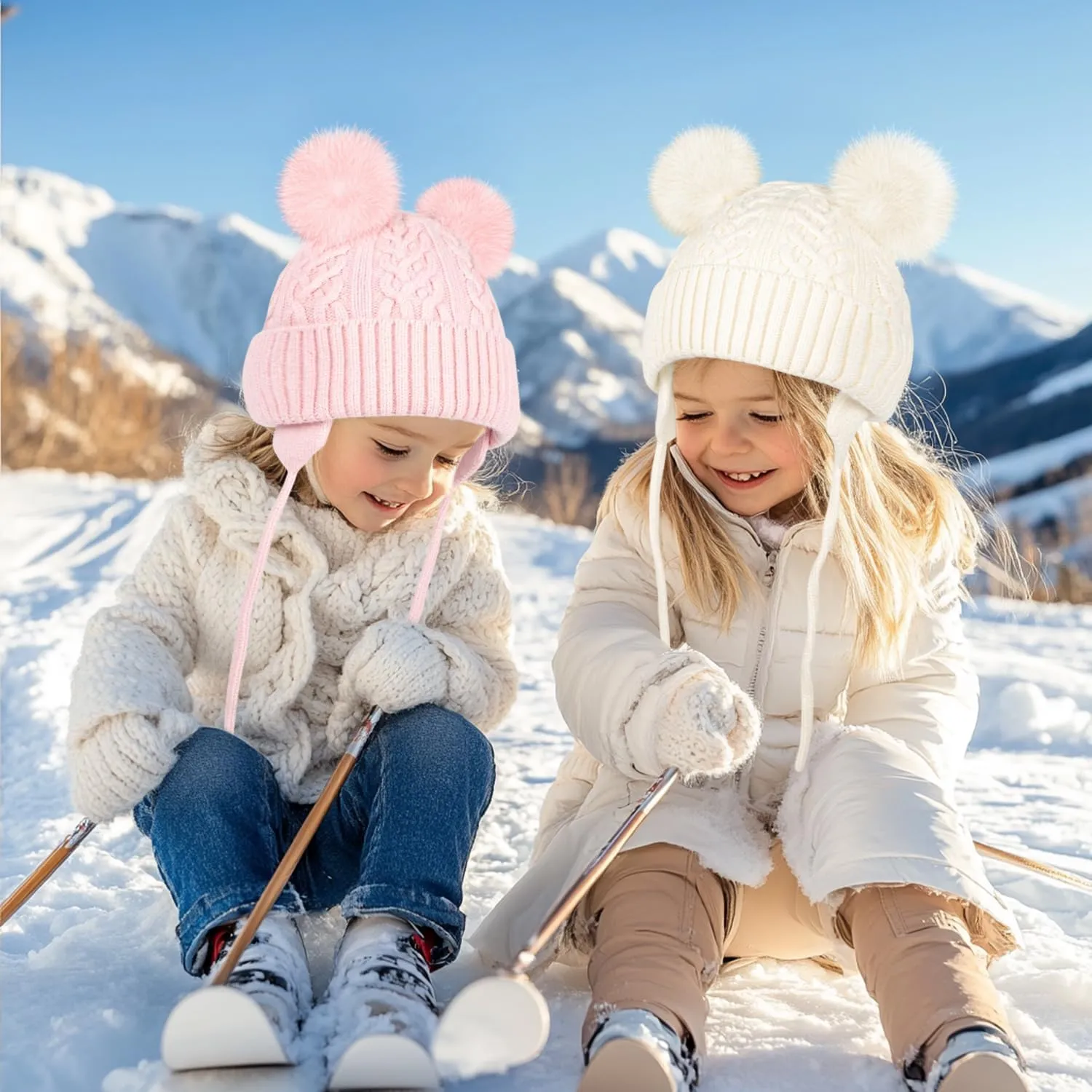 Baby Winter Hat Knitted Boys Girls Baby Beanie Double Pom Pom Kids Toddler Winter Hat