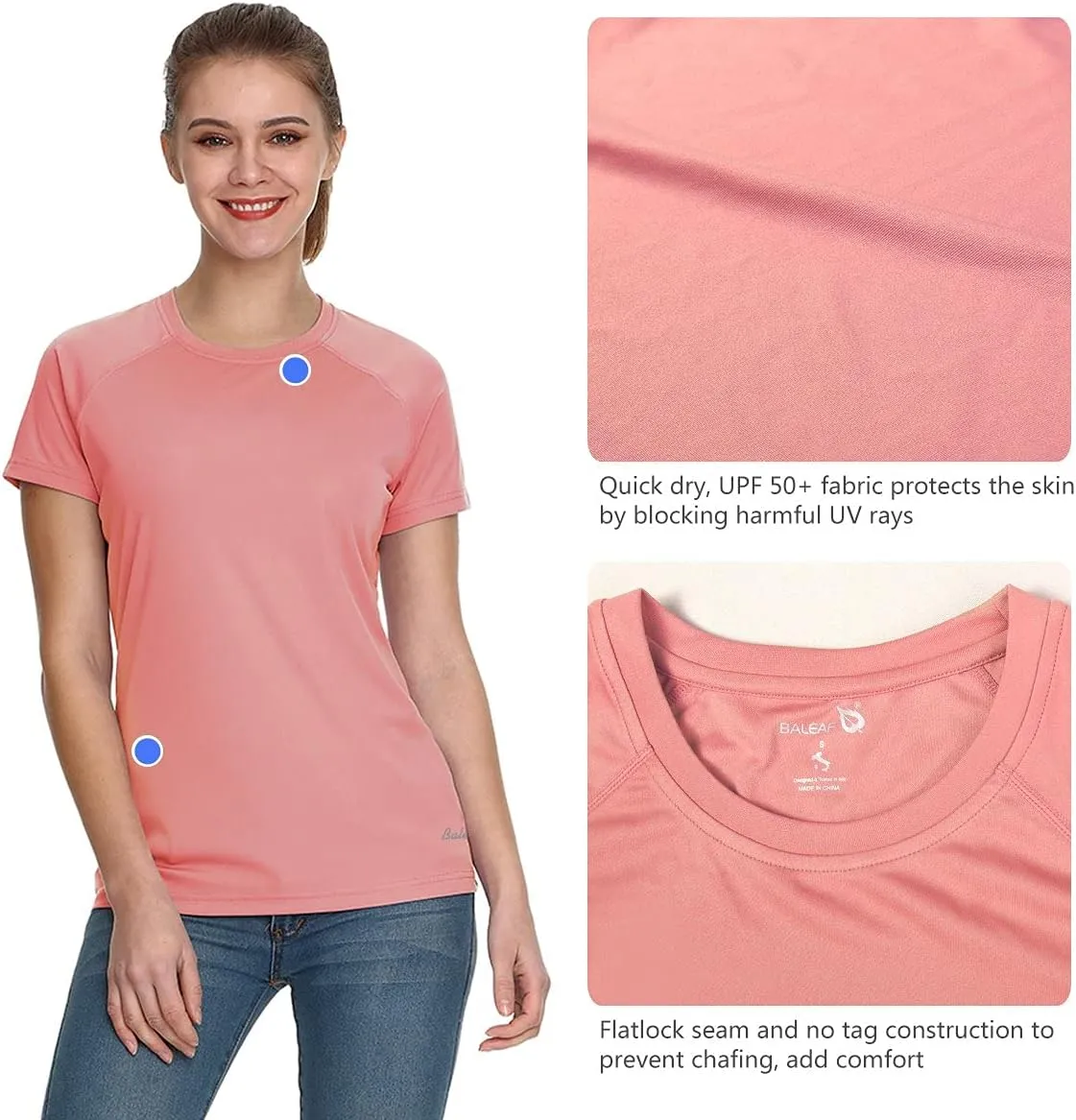 baleaf Women's UPF 50  UV Protection Shirts Short Sleeve T-Shirts SPF Sun Shirts Quick Dry Outdoor Performance Tops