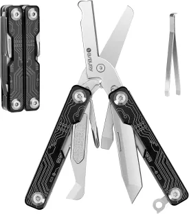 BIBURY Mini Keychain Multitool Scissors B12062B, 9 in 1 Multitool EDC Scissors with Screwdriver, Bottle Opener, Pocket Knife, Spring -Mini Multi Tool for Outdoor, Daily Use, Gifts for Men and Women
