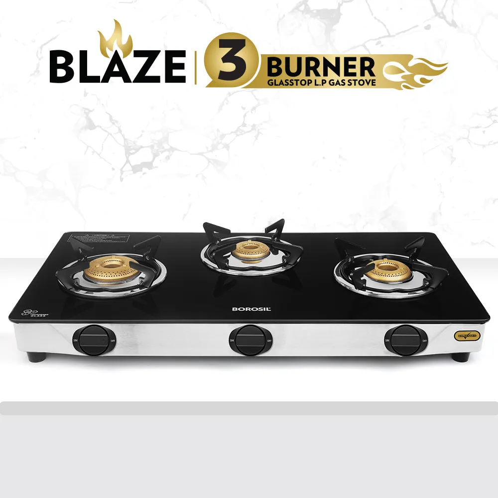 Borosil Blaze Glass-top Gas stove, 3 Burners
