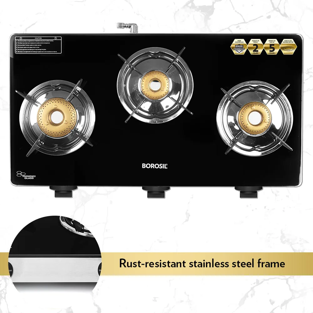 Borosil Blaze Glass-top Gas stove, 3 Burners