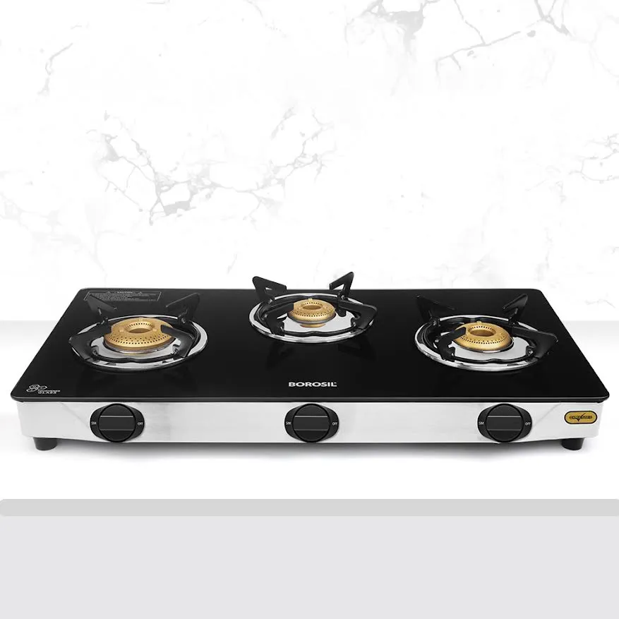 Borosil Blaze Glass-top Gas stove, 3 Burners