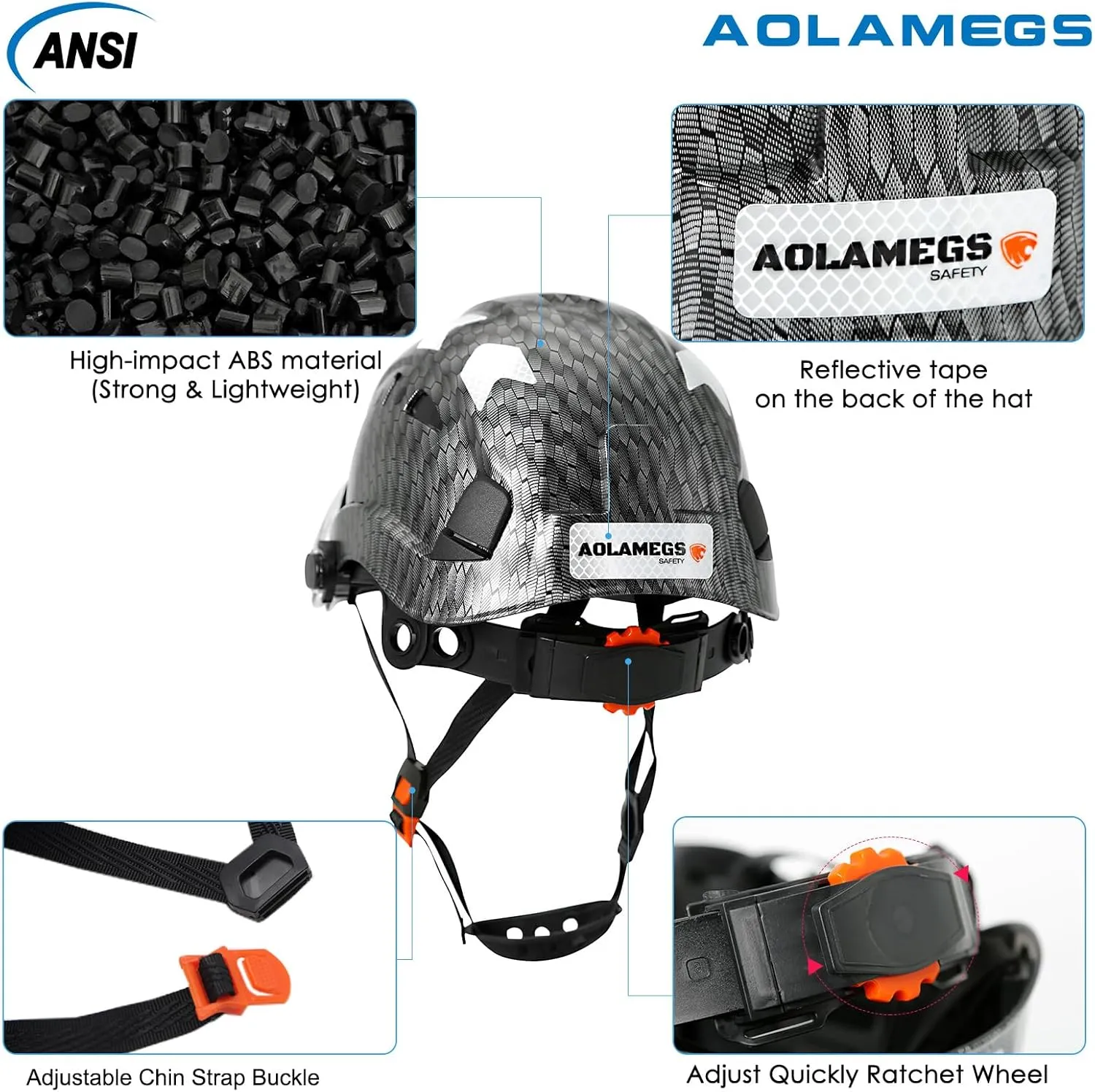 Carbon Fiber Pattern Hard Hats - Construction OSHA Approved Hard Hat,ANSI Z89.1 Type 1 Class C Adjustble Vented Safety Helmet for Men Women,6-Pt Suspension Low Profile Hard Hat with Chin Strap Cascos
