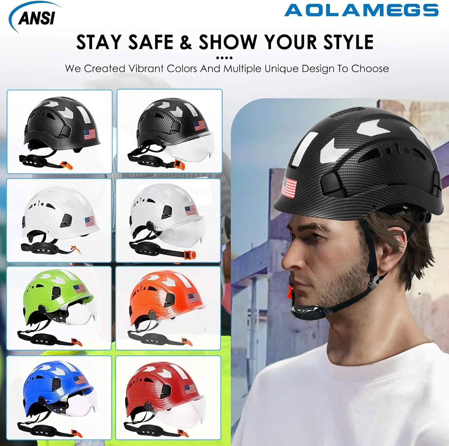 Carbon Fiber Pattern Hard Hats - Construction OSHA Approved Hard Hat,ANSI Z89.1 Type 1 Class C Adjustble Vented Safety Helmet for Men Women,6-Pt Suspension Low Profile Hard Hat with Chin Strap Cascos