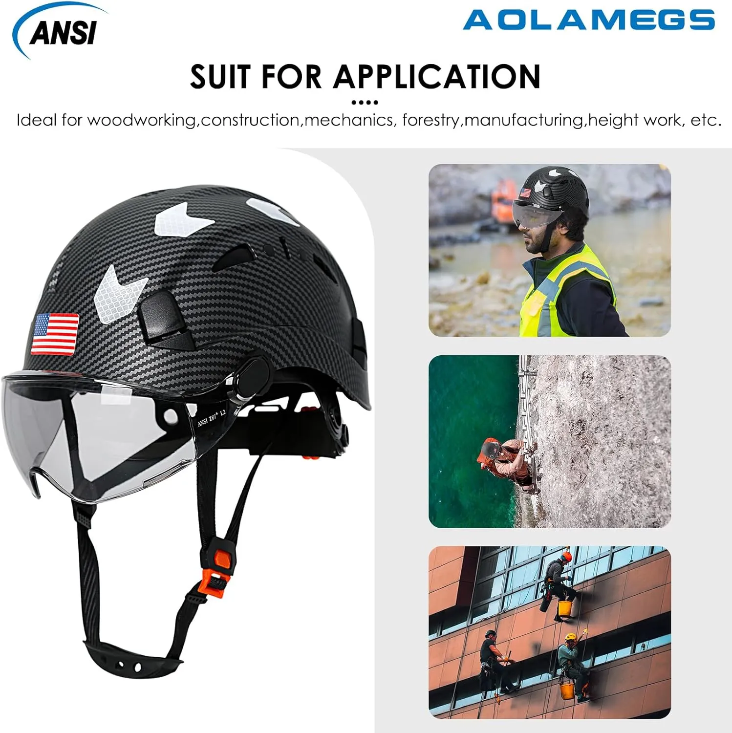 Carbon Fiber Pattern Hard Hats - Construction OSHA Approved Hard Hat,ANSI Z89.1 Type 1 Class C Adjustble Vented Safety Helmet for Men Women,6-Pt Suspension Low Profile Hard Hat with Chin Strap Cascos