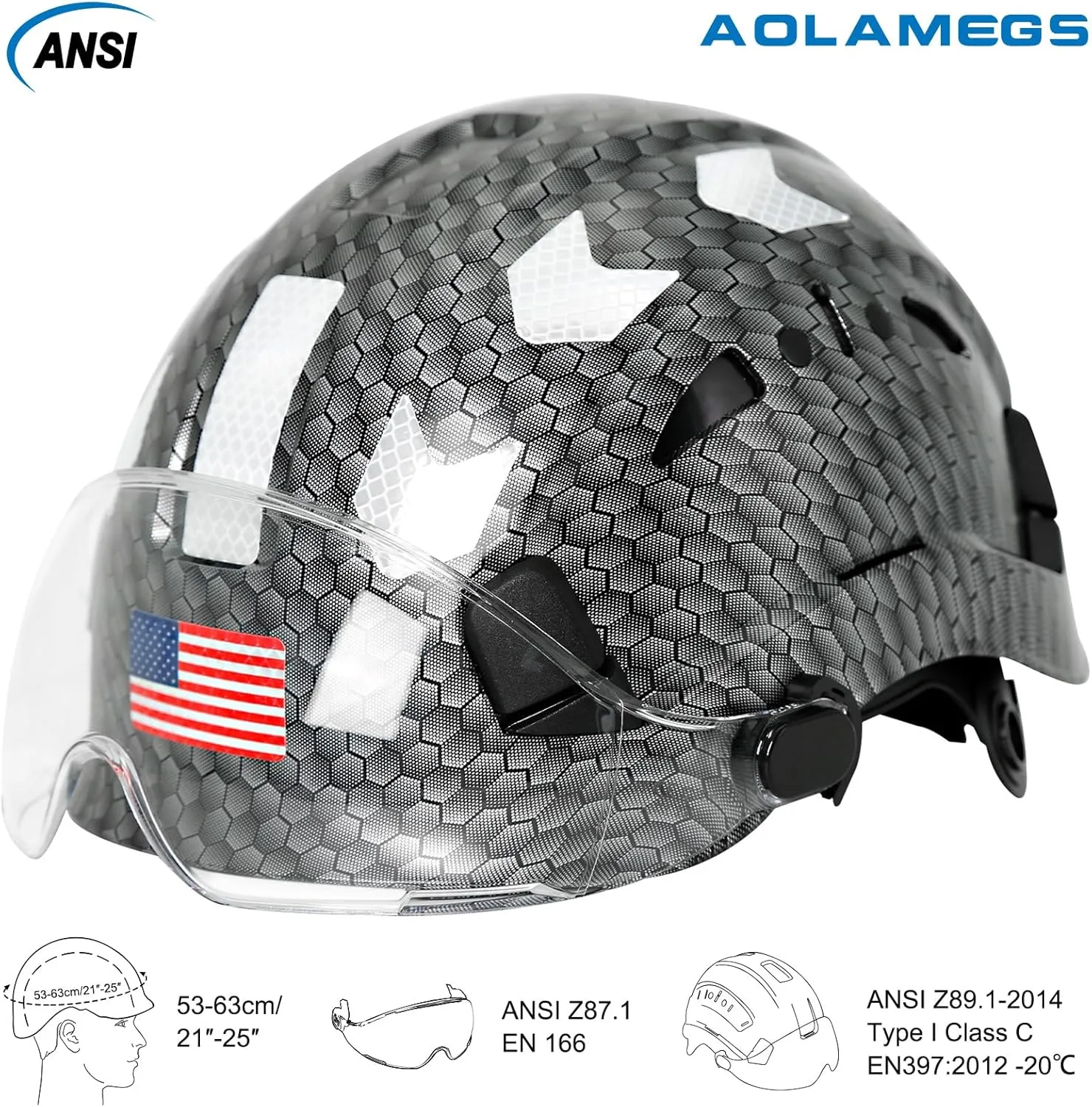 Carbon Fiber Pattern Hard Hats - Construction OSHA Approved Hard Hat,ANSI Z89.1 Type 1 Class C Adjustble Vented Safety Helmet for Men Women,6-Pt Suspension Low Profile Hard Hat with Chin Strap Cascos