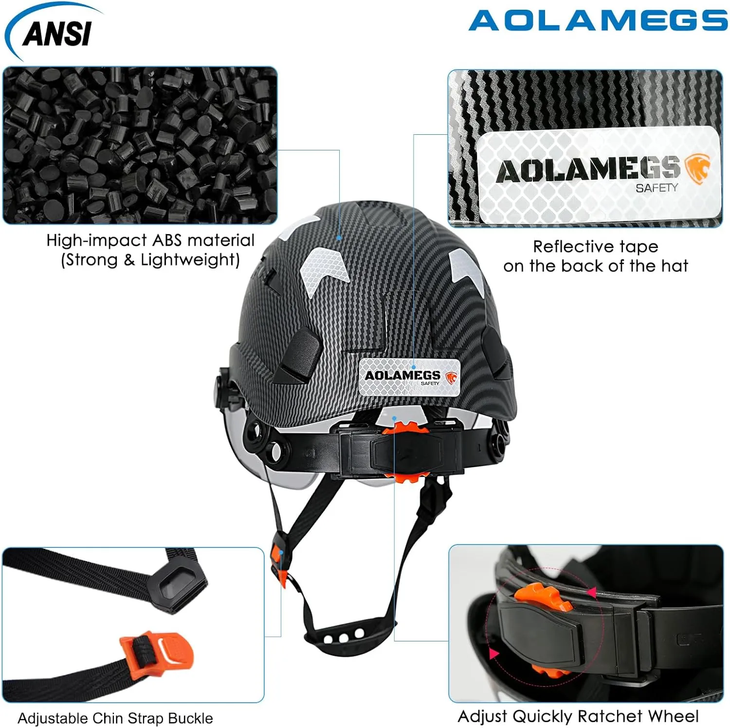 Carbon Fiber Pattern Hard Hats - Construction OSHA Approved Hard Hat,ANSI Z89.1 Type 1 Class C Adjustble Vented Safety Helmet for Men Women,6-Pt Suspension Low Profile Hard Hat with Chin Strap Cascos