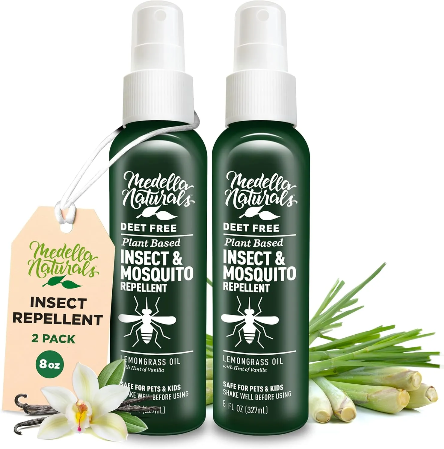 Deet-Free Insect & Mosquito Repellent Pack of 2 (8 oz)  Nice Smelling Insect Repellent with Lemongrass Oil Safe for Pets and Kids  Bug Spray for Mosquitoes, Gnats, Black Flies, and No-See-ums
