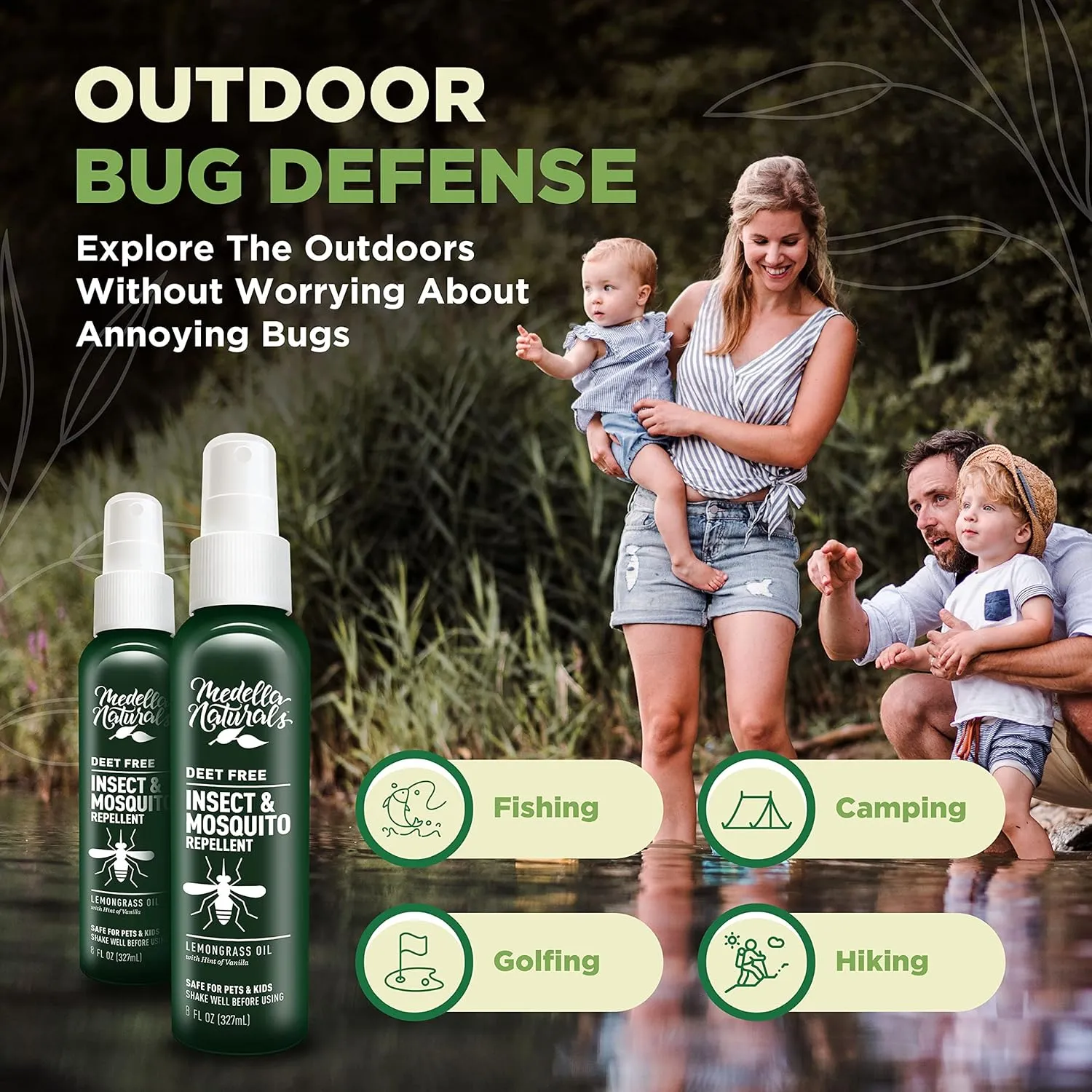 Deet-Free Insect & Mosquito Repellent Pack of 2 (8 oz)  Nice Smelling Insect Repellent with Lemongrass Oil Safe for Pets and Kids  Bug Spray for Mosquitoes, Gnats, Black Flies, and No-See-ums