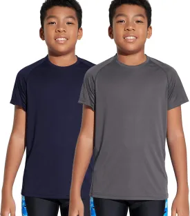 DEVOROPA Youth Boys Rash Guard Toddler Swim Shirts Short Sleeve Sun Shirts Lightweight Quick Dry UPF 50  Kids Surf Swimsuit