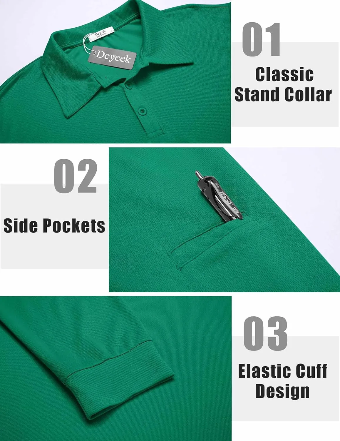 Deyeek Men's Polo Shirts Long Sleeve Golf Polo Shirts for Men Quick Dry UPF 50  Sun Protection Polos Casual Collared Shirts