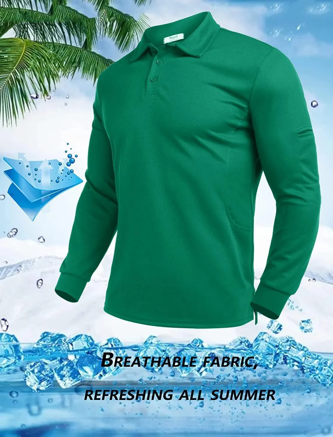 Deyeek Men's Polo Shirts Long Sleeve Golf Polo Shirts for Men Quick Dry UPF 50  Sun Protection Polos Casual Collared Shirts