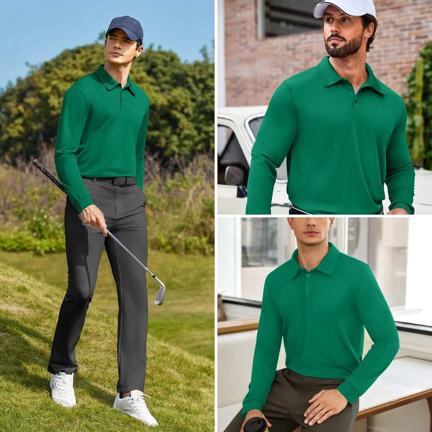 Deyeek Men's Polo Shirts Long Sleeve Golf Polo Shirts for Men Quick Dry UPF 50  Sun Protection Polos Casual Collared Shirts