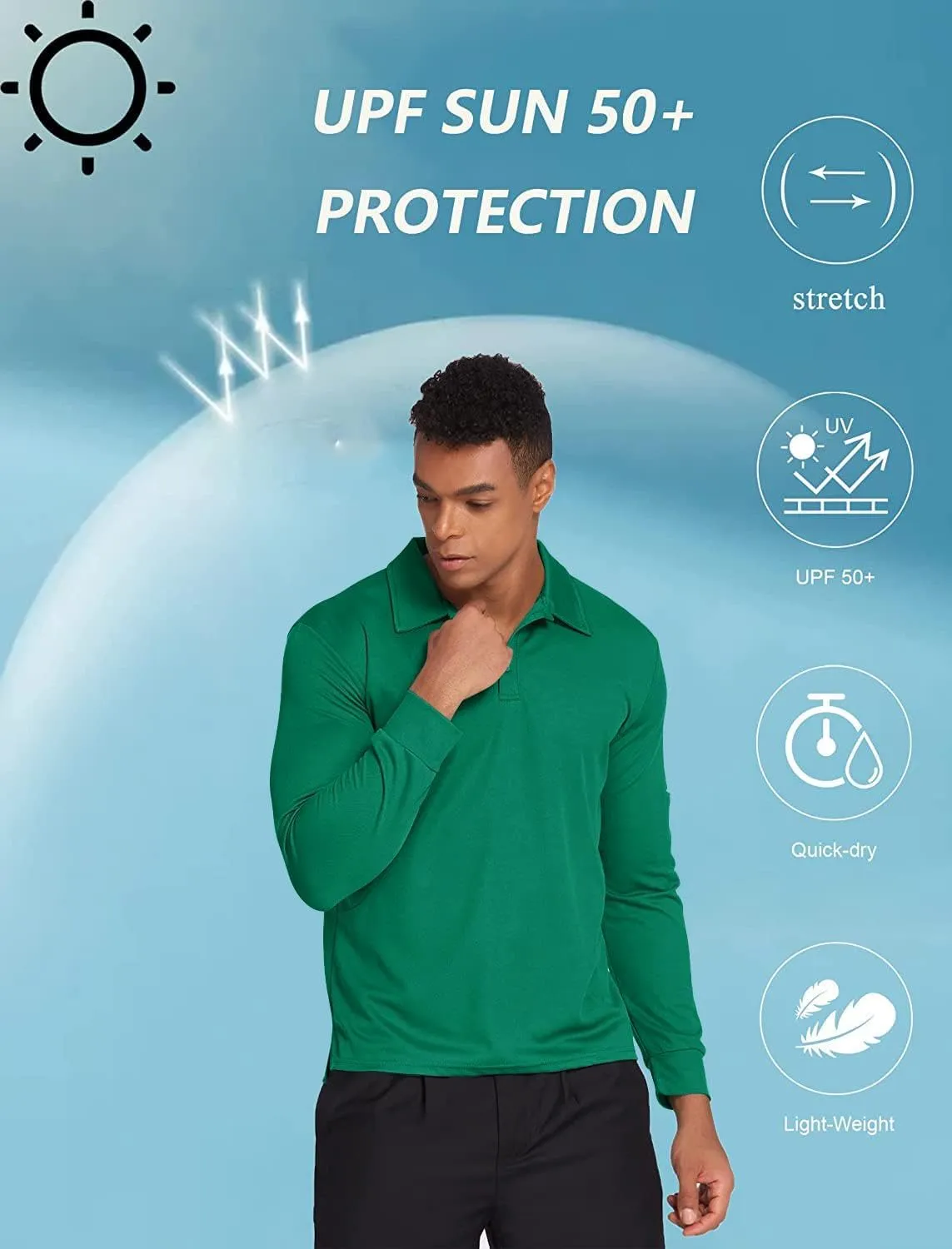 Deyeek Men's Polo Shirts Long Sleeve Golf Polo Shirts for Men Quick Dry UPF 50  Sun Protection Polos Casual Collared Shirts