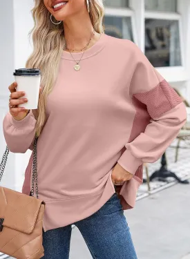 Dokotoo Women's Casual Oversized Sweatshirt Crew Neck Color Block Loose Pullover Tops Side Slit