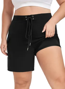 FOREYOND Women's Plus Size Board Shorts Quick Dry Swim Shorts High Waisted Swim Pants with Pockets Liner Trunks