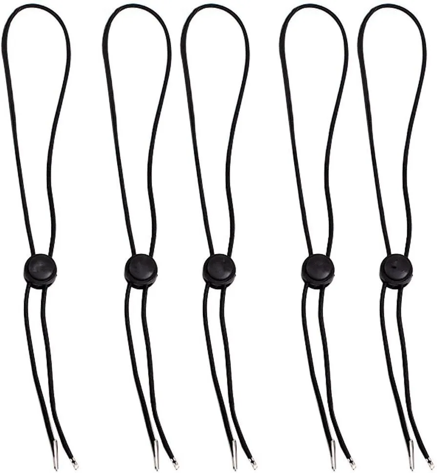 Hat Chin Cord, Black Flexible Removable Hat Chin Strap with Spring Loaded Stop Cord Lock,Pack of 5