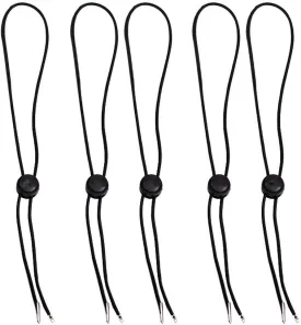 Hat Chin Cord, Black Flexible Removable Hat Chin Strap with Spring Loaded Stop Cord Lock,Pack of 5
