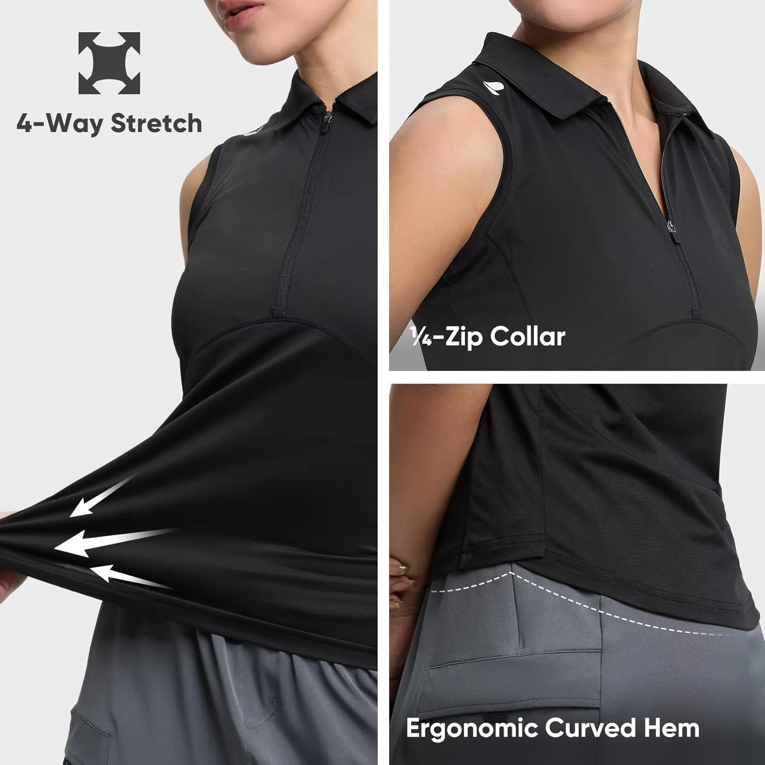 HOTSUIT Womens Golf Shirt Sleeveless Collared Golf Clothes Polo Shirts Quick Dry Lightweight V Neck UPF 50 