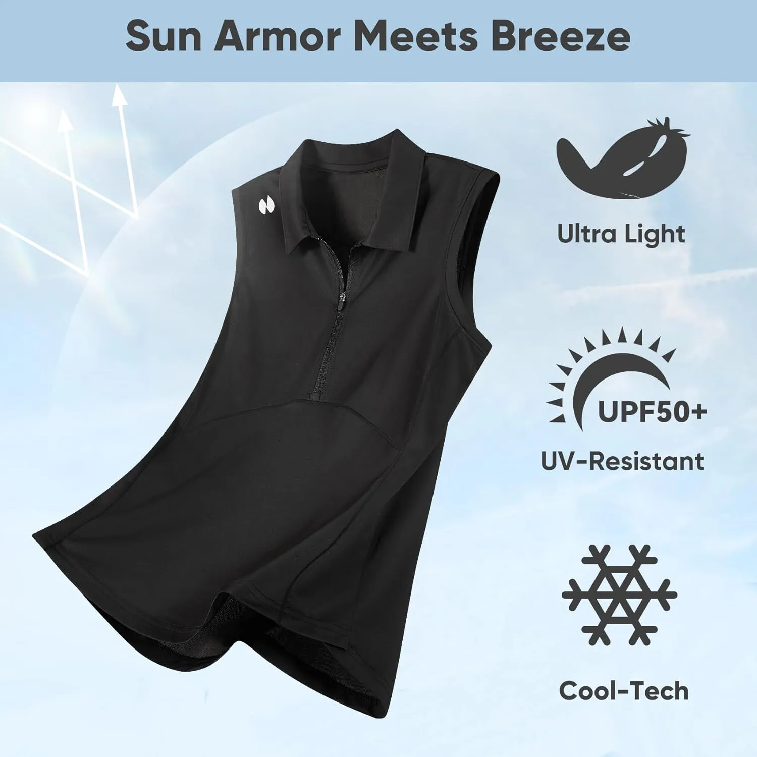HOTSUIT Womens Golf Shirt Sleeveless Collared Golf Clothes Polo Shirts Quick Dry Lightweight V Neck UPF 50 