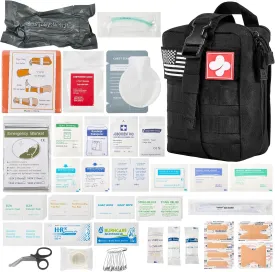 IFAK Trauma First Aid Kit with Gauze, Emergency Bandage, Splint, Chest Seal - Military Combat Tactical IFAK for Wound Care, Severe Bleeding Control, Survival, Car, Truck, Vehicles (RAINLOS)
