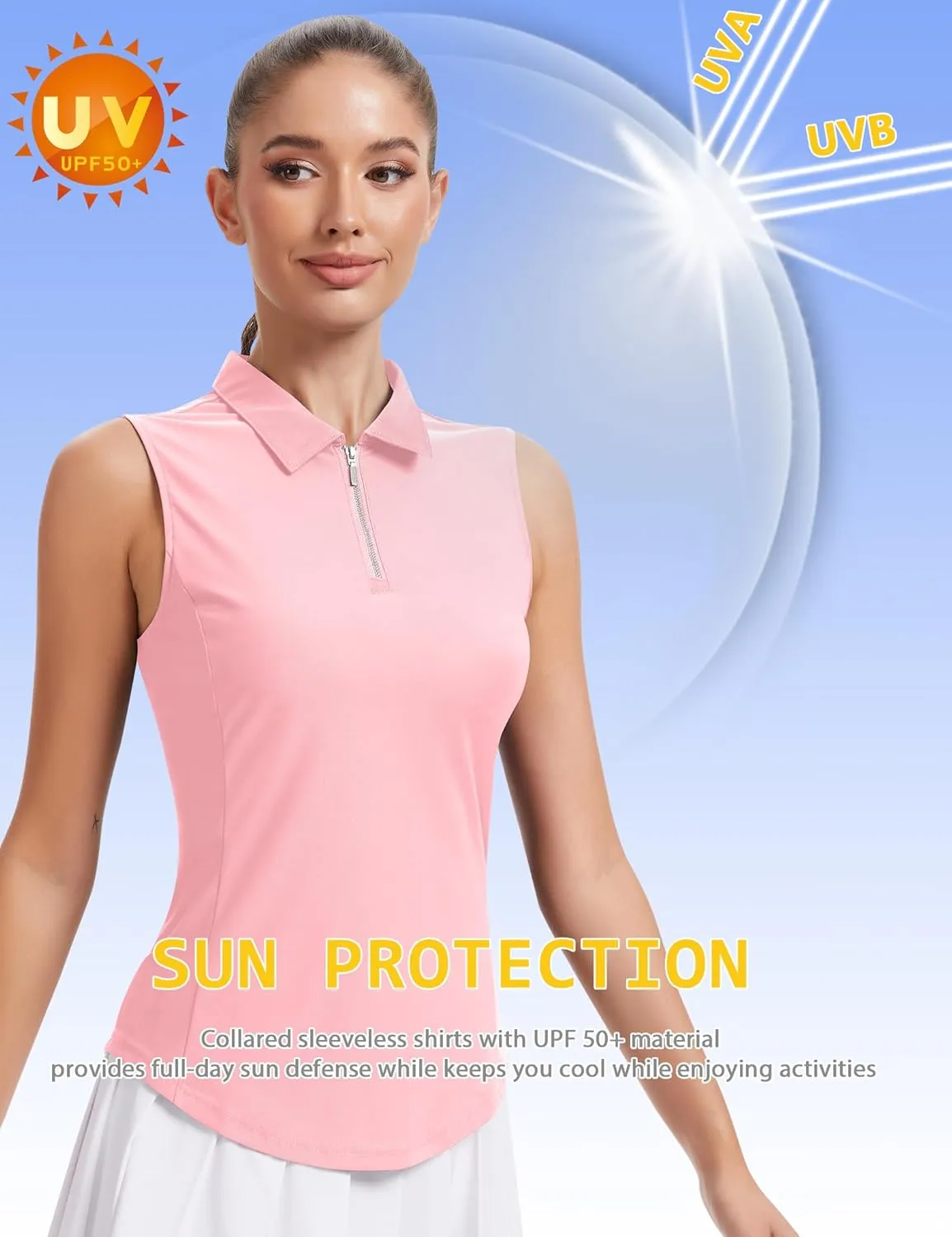 JoyGirl Women Golf Shirt Sleeveless Polo Shirts for Women Zip Up Collared Tennis Shirts Lightweight Athletic Tank Top