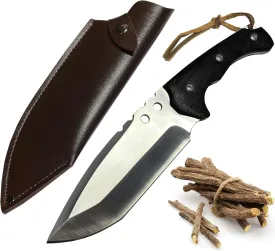 Large Bushcraft Knife for Tough Men,11'' Heavy Duty Fixed Blade Knife w Sheath, Utility Hunting Knives w 0.22 Thick Stainless Steel Blade & Wood Handle for Survival, Camping, Outdoor Heavy-Duty Task