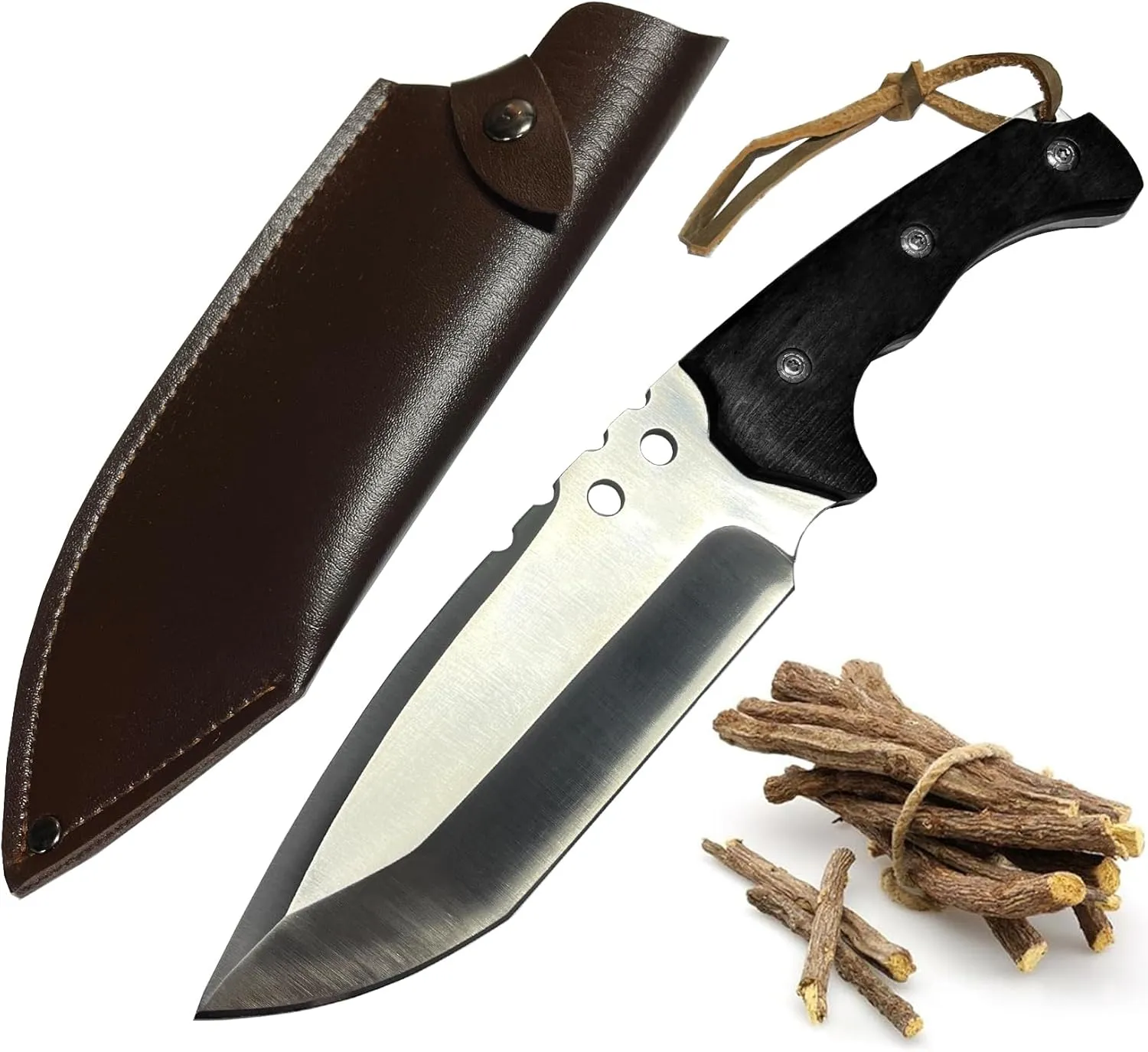 Large Bushcraft Knife for Tough Men,11'' Heavy Duty Fixed Blade Knife w Sheath, Utility Hunting Knives w 0.22 Thick Stainless Steel Blade & Wood Handle for Survival, Camping, Outdoor Heavy-Duty Task