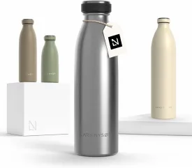 LARS NYSM Stainless Steel Insulated Water Bottle 12oz 17oz 25oz 34oz 51oz | Insulated Thermo Flask for Hot and Cold Beverages | Leakproof Drinking Bottle (Stainless Steel, 17oz)