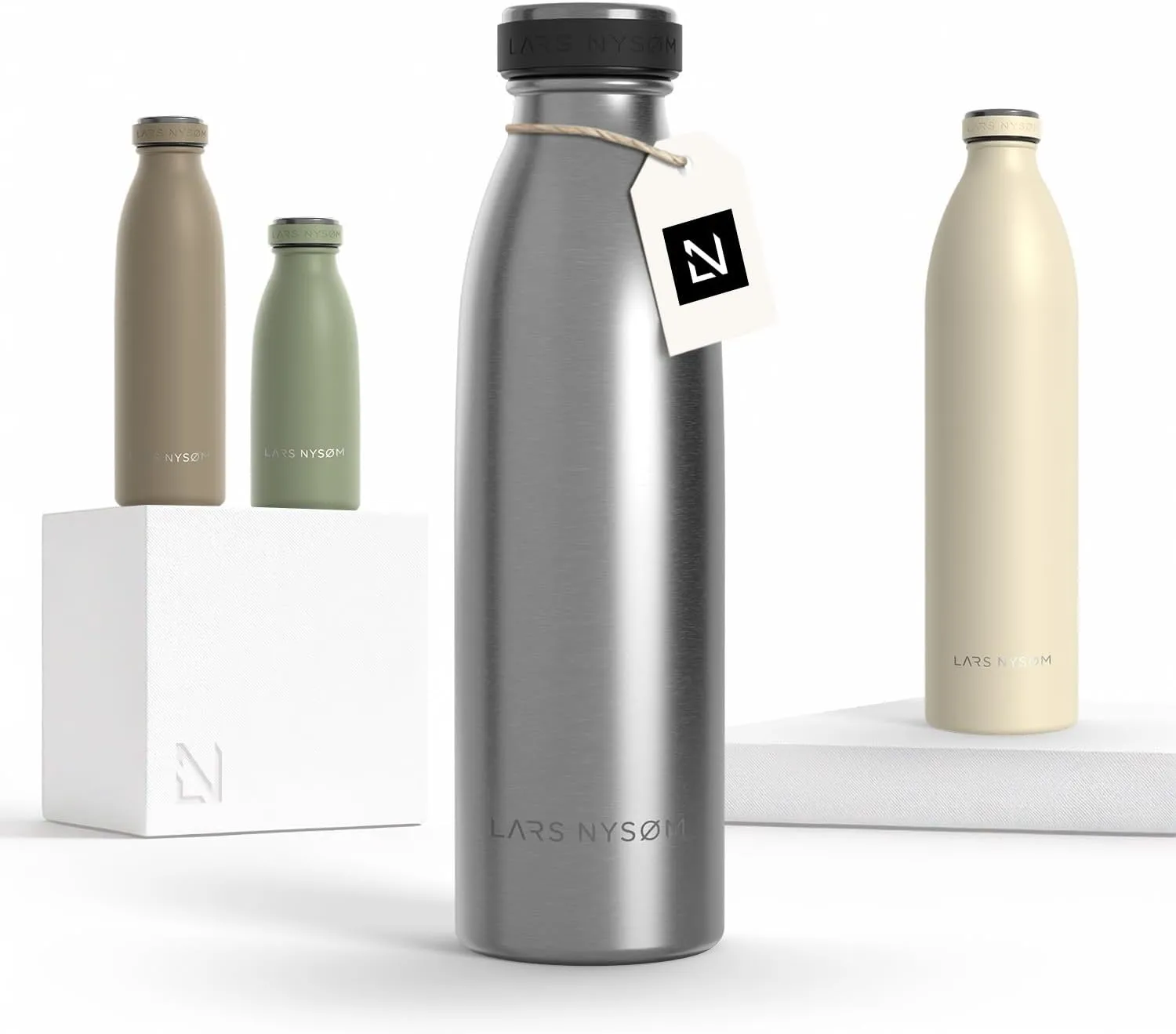 LARS NYSM Stainless Steel Insulated Water Bottle 12oz 17oz 25oz 34oz 51oz | Insulated Thermo Flask for Hot and Cold Beverages | Leakproof Drinking Bottle (Stainless Steel, 17oz)