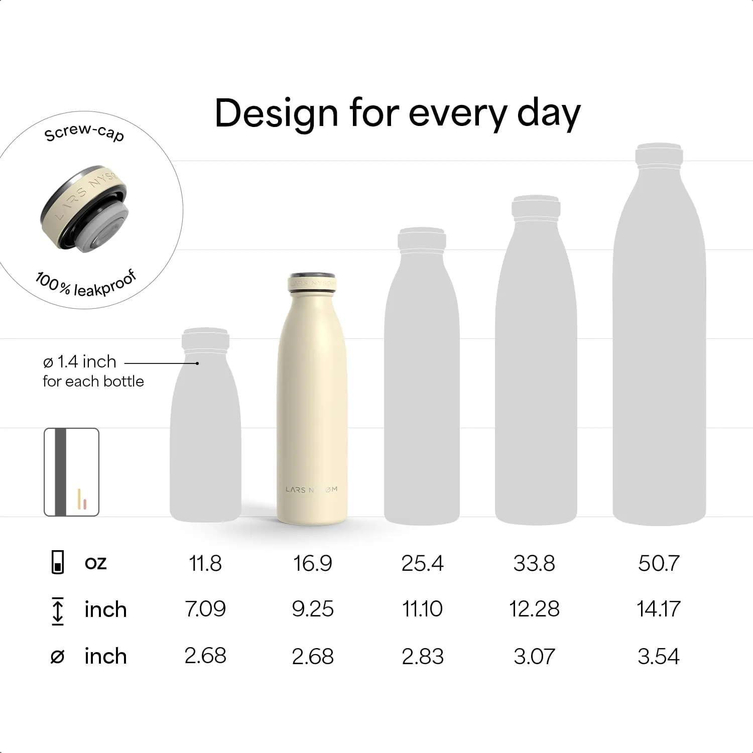 LARS NYSM Stainless Steel Insulated Water Bottle 12oz 17oz 25oz 34oz 51oz | Insulated Thermo Flask for Hot and Cold Beverages | Leakproof Drinking Bottle (Stainless Steel, 17oz)