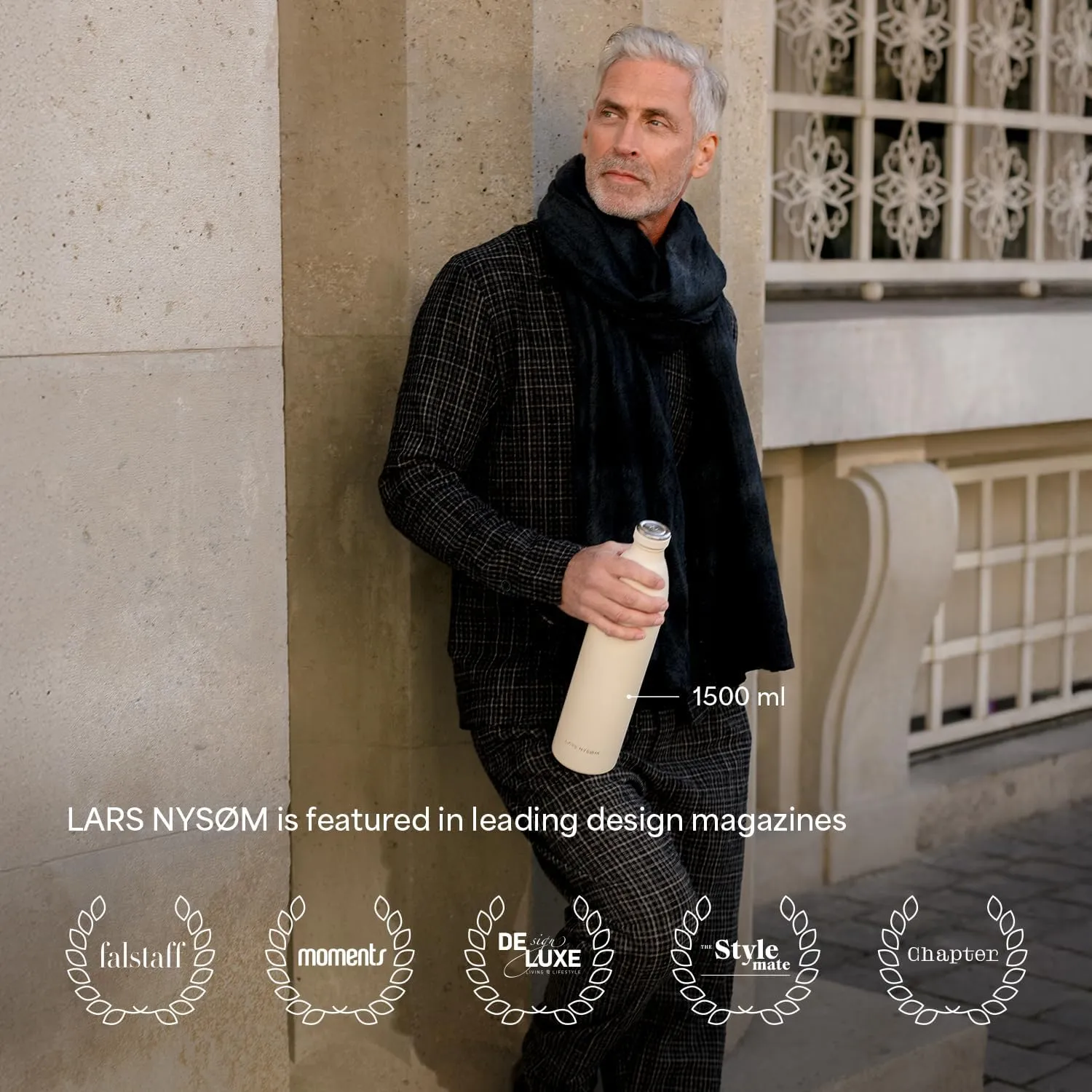 LARS NYSM Stainless Steel Insulated Water Bottle 12oz 17oz 25oz 34oz 51oz | Insulated Thermo Flask for Hot and Cold Beverages | Leakproof Drinking Bottle (Stainless Steel, 17oz)