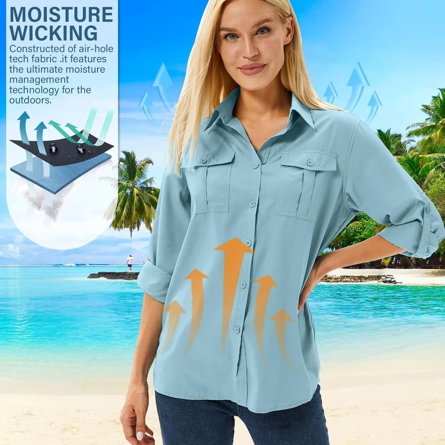 linlon Womens Safari Shirts Long Sleeve UV Protection Hiking Fishing UPF 50  Quick Dry Cooling Camping Travel Shirts