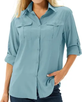 linlon Womens Safari Shirts Long Sleeve UV Protection Hiking Fishing UPF 50  Quick Dry Cooling Camping Travel Shirts