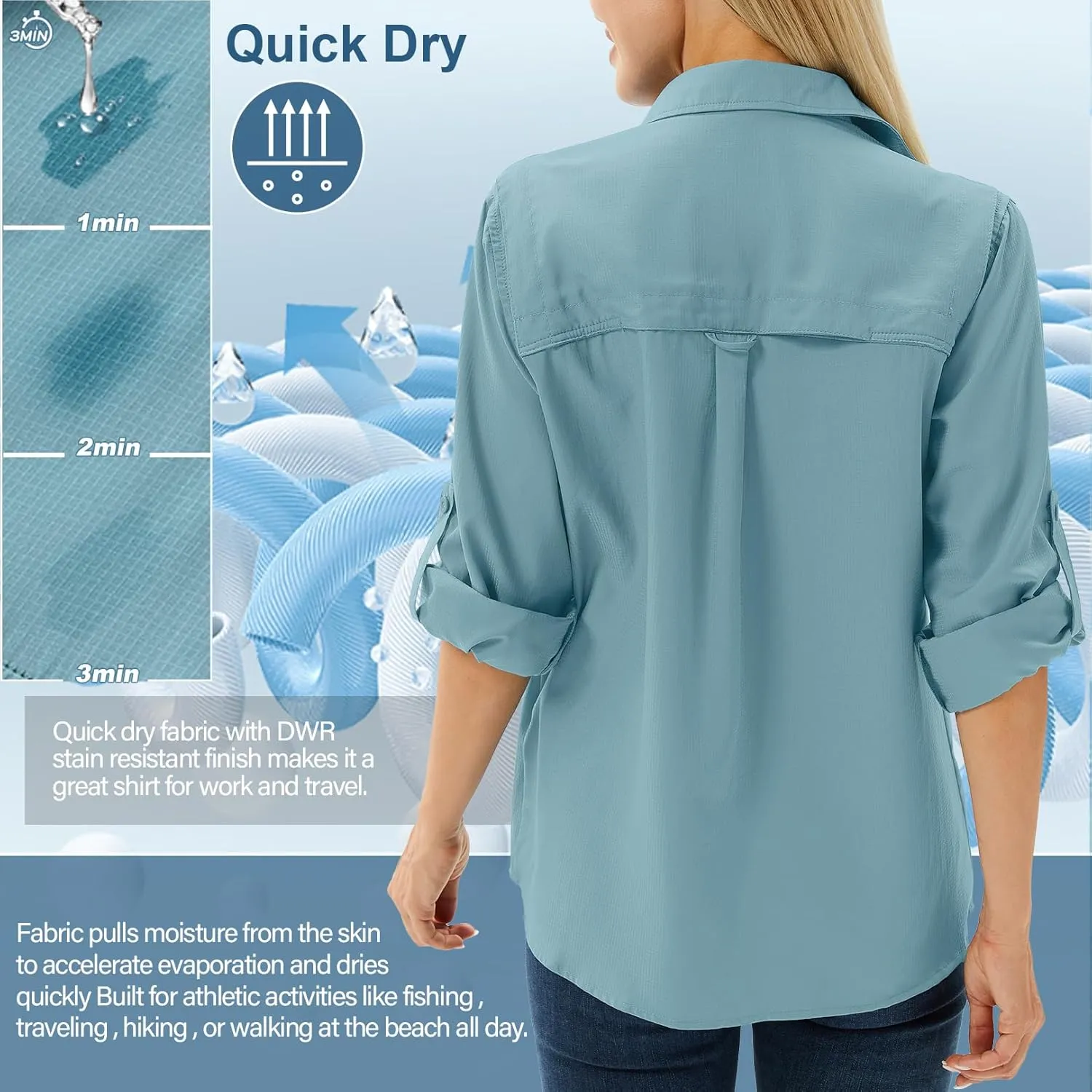 linlon Womens Safari Shirts Long Sleeve UV Protection Hiking Fishing UPF 50  Quick Dry Cooling Camping Travel Shirts
