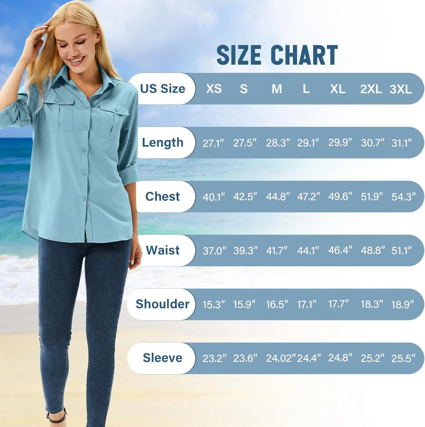 linlon Womens Safari Shirts Long Sleeve UV Protection Hiking Fishing UPF 50  Quick Dry Cooling Camping Travel Shirts