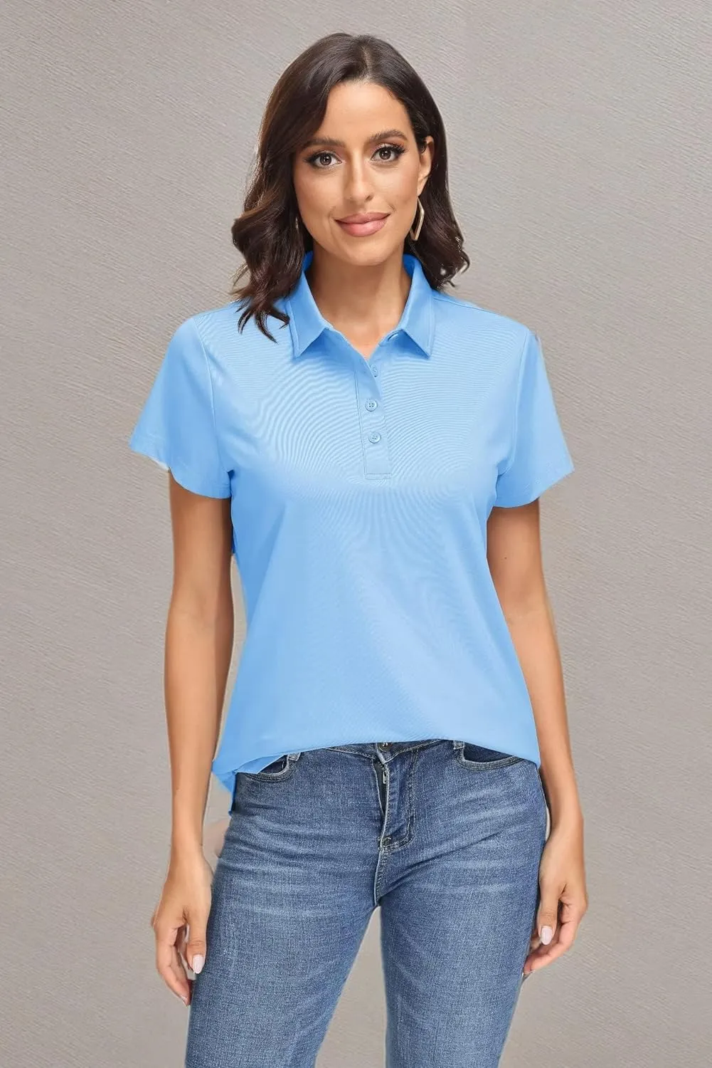MAGCOMSEN Women's Polo Shirts UPF 50  Sun Protection 4 Buttons Casual Work Quick Dry Short Sleeve Collared Golf Shirt
