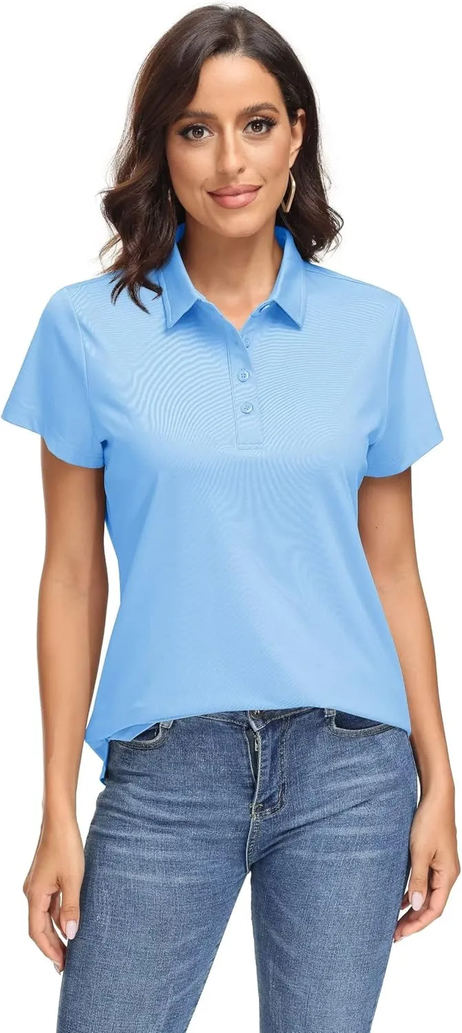 MAGCOMSEN Women's Polo Shirts UPF 50  Sun Protection 4 Buttons Casual Work Quick Dry Short Sleeve Collared Golf Shirt