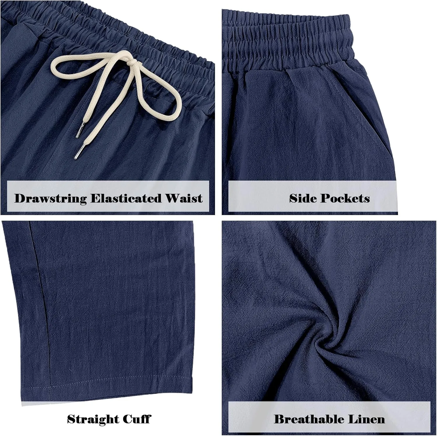 Mens Linen Pants Casual Summer Beach Pants Lightweight Drawstring Yoga Trousers Vacation Cargo Pants with Pockets