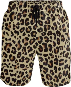 Mens Swim Trunks Leopard Beach Board Shorts Quick Dry Swim Shorts with Pockets