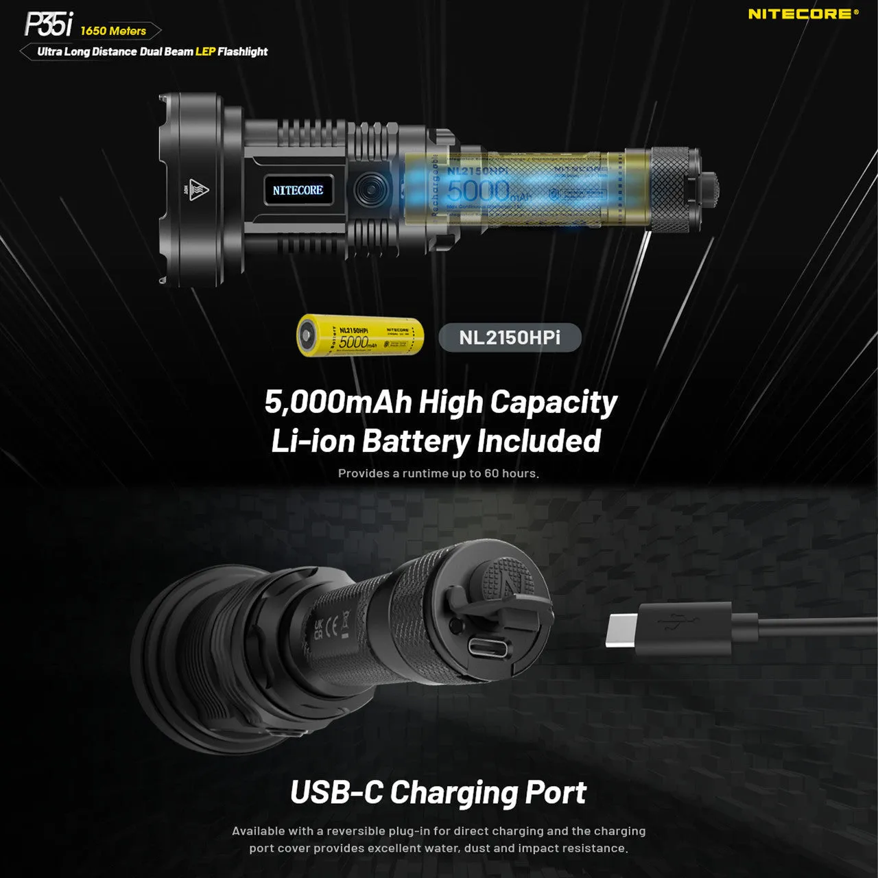 Nitecore P35i Long Throw LEP Flashlight (3000 Lumens | USB-C Rechargeable)