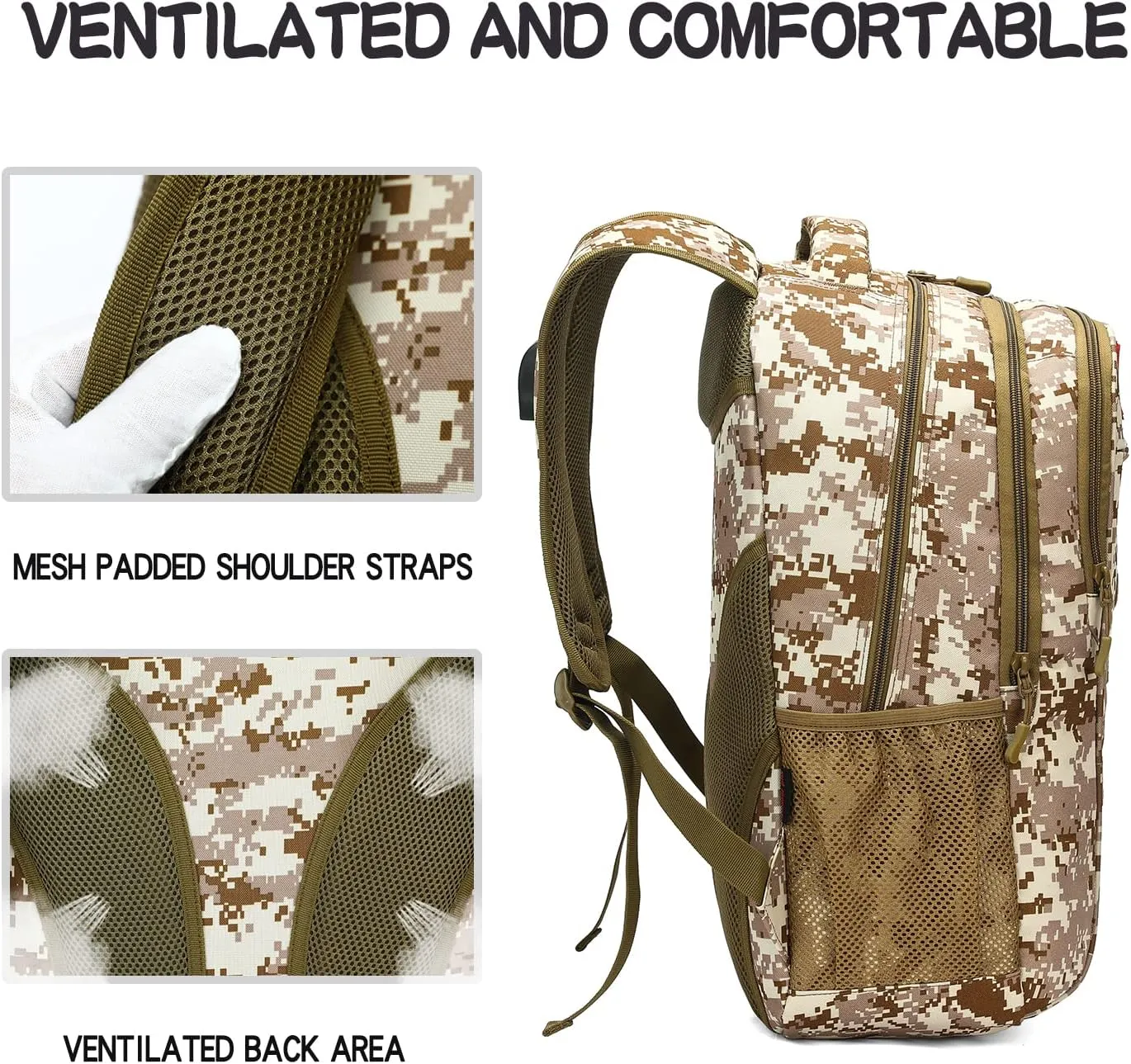 outdoor plus Camo Backpack for Boys,Military Teen Backpack with USB Port, Army Bookbag for School