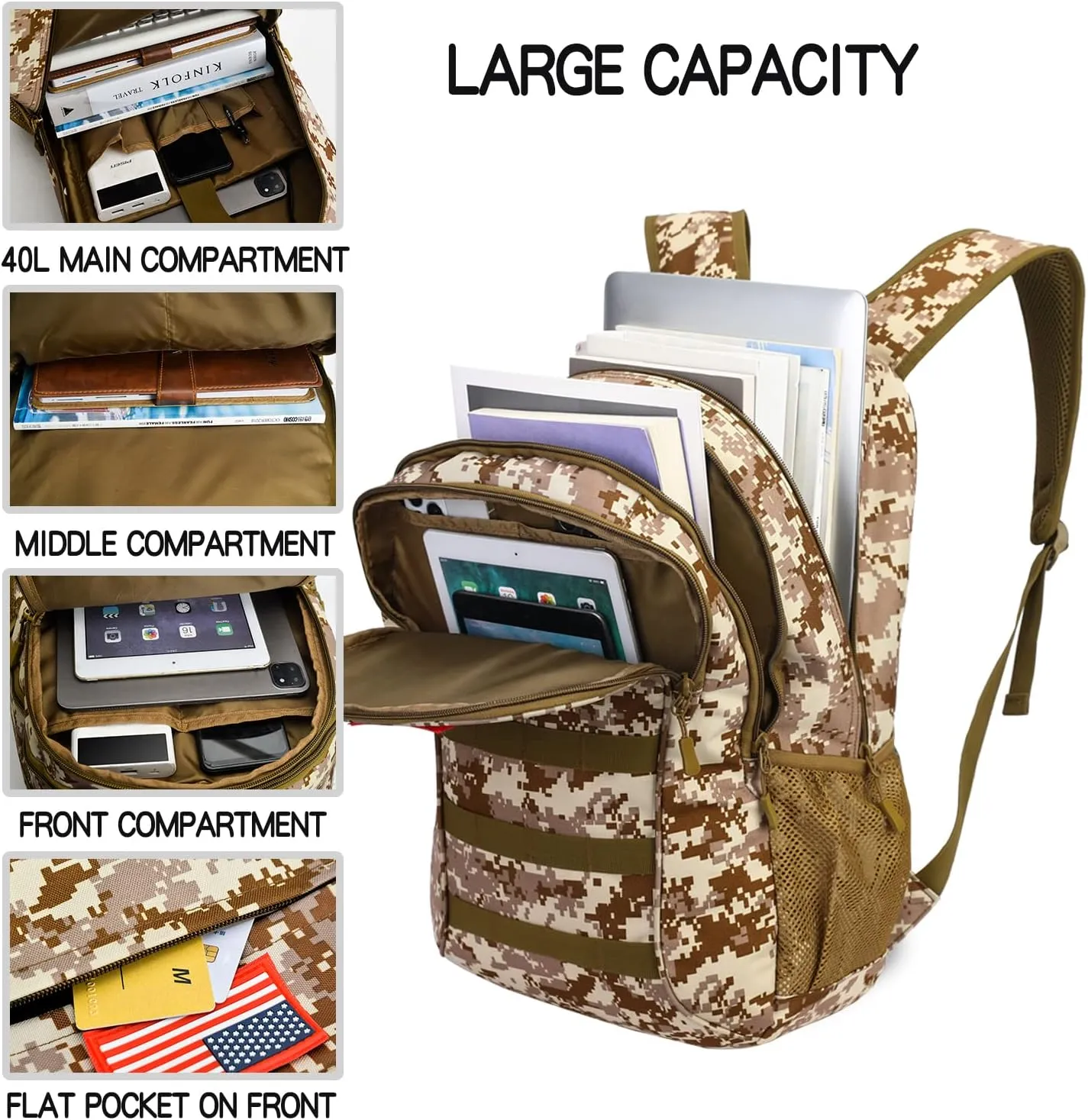 outdoor plus Camo Backpack for Boys,Military Teen Backpack with USB Port, Army Bookbag for School
