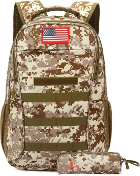 outdoor plus Camo Backpack for Boys,Military Teen Backpack with USB Port, Army Bookbag for School