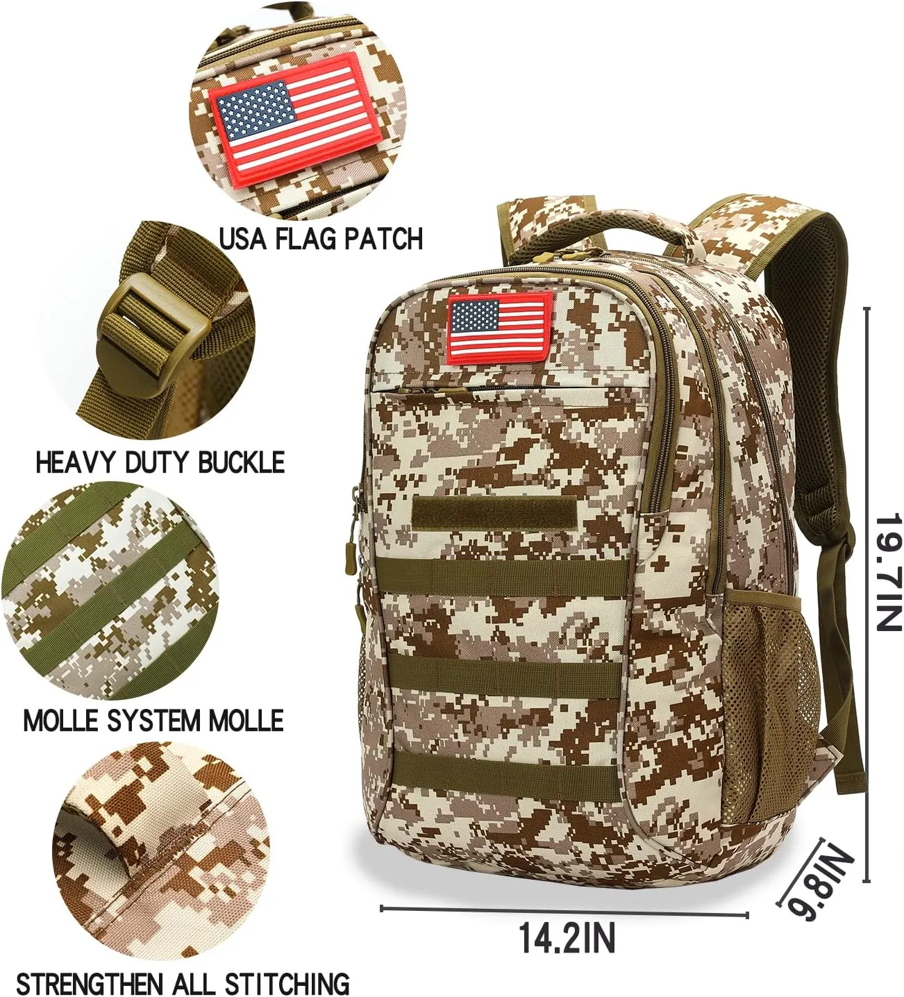 outdoor plus Camo Backpack for Boys,Military Teen Backpack with USB Port, Army Bookbag for School