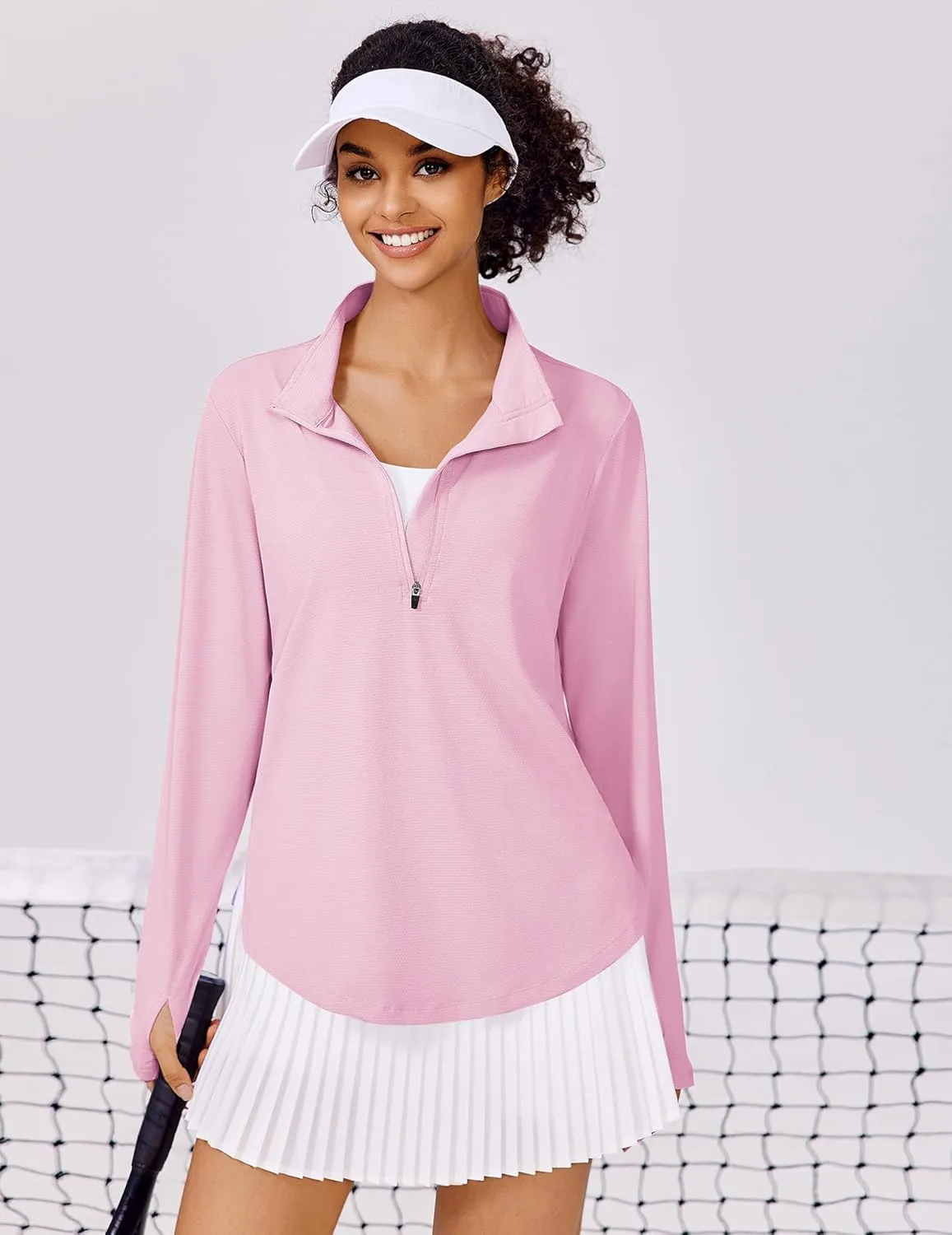 PINSPARK Long Sleeve Workout Tops for Women UPF 50  Sun Shirts Half Zip Quick Dry Hiking Athletic Running Fishing Shirts